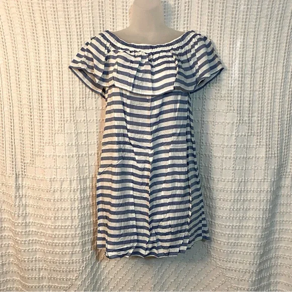 NWT Forever 21 Blue and White Striped Off-the-Shoulder Dress, Size Small - Picture 2 of 5